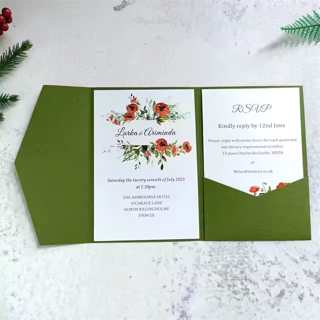Invitatie de nunta eleganta verde - imagine 3