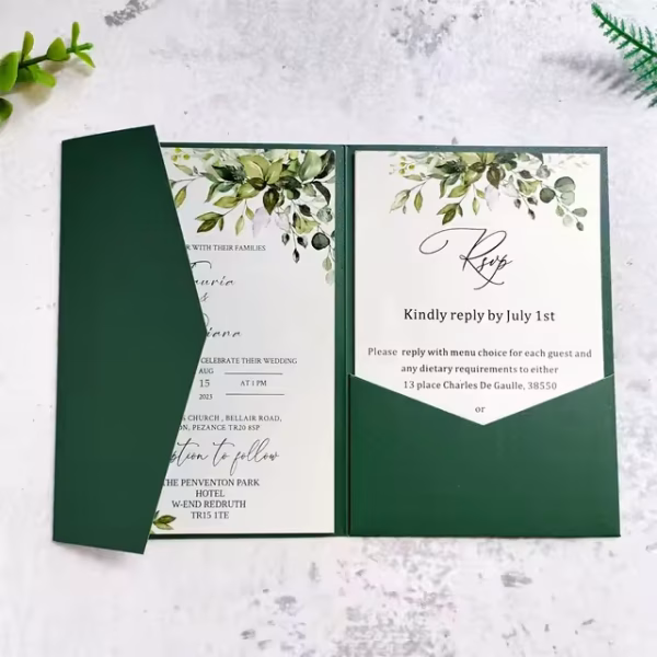 Invitatie de nunta eleganta verde