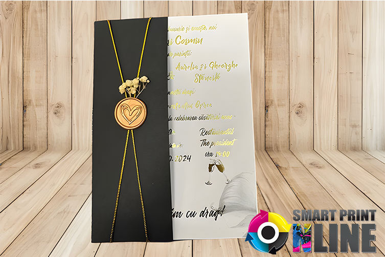 Invitație de nuntă elegantă – text auriu, stil premium - imagine 2